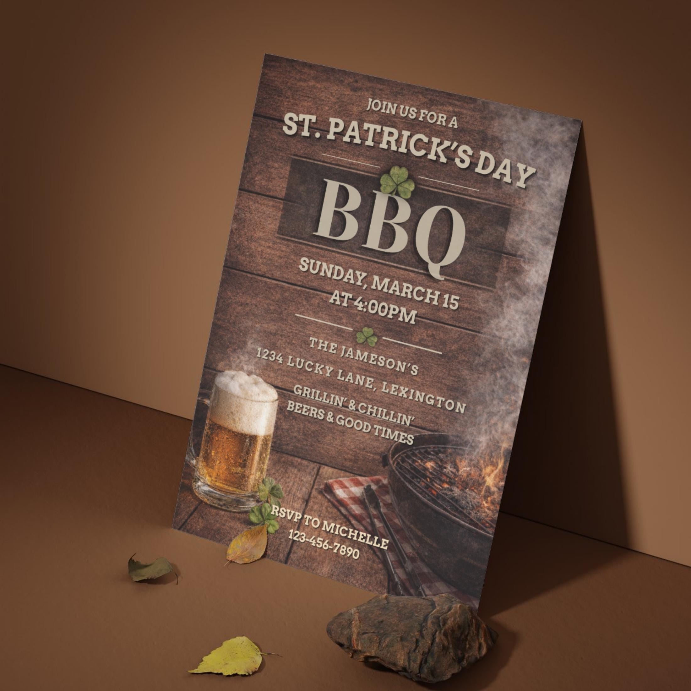 St. Patricks Day BBQ Invitation | Editable Grill Party Template (Digital Download 5x7")