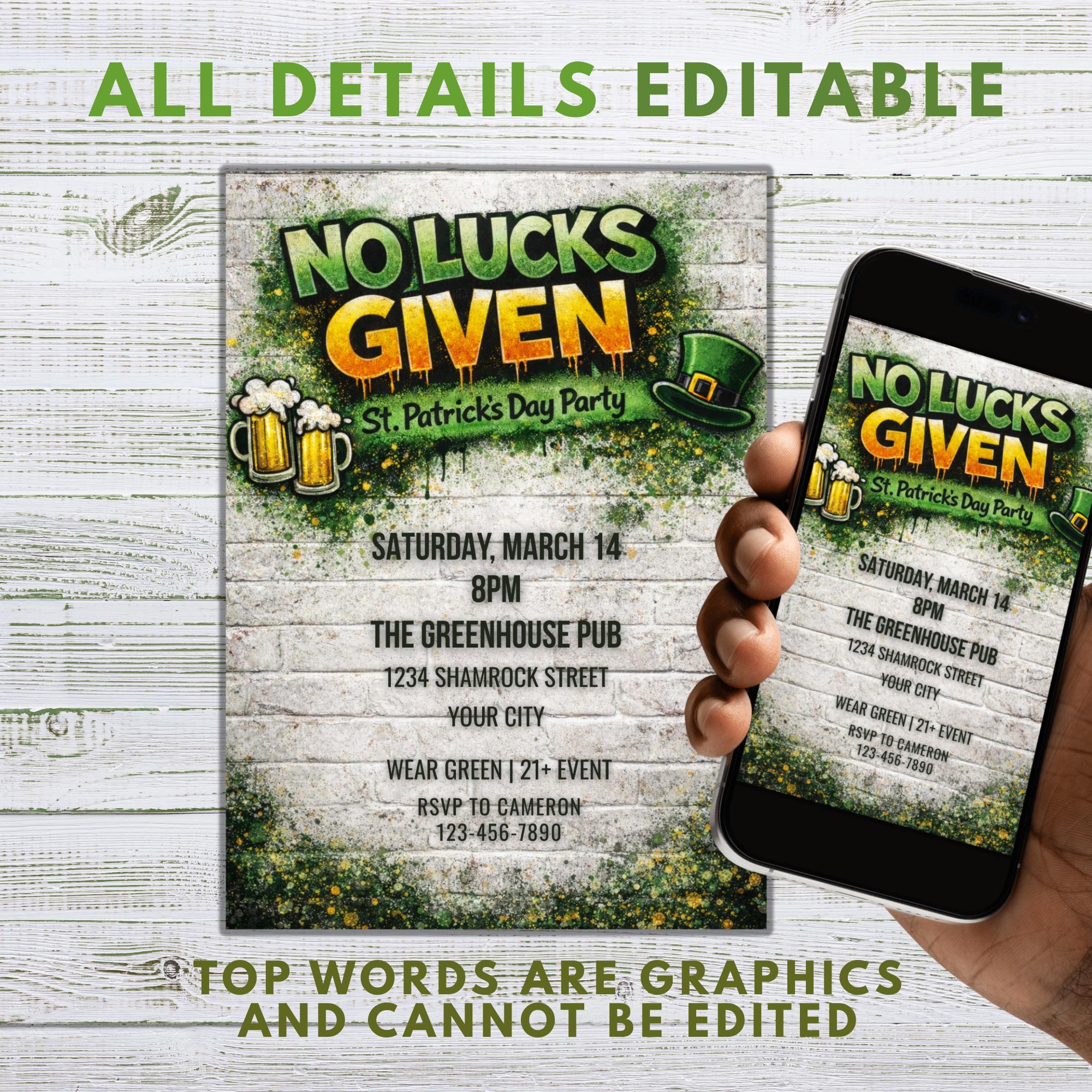 Grunge St Patricks Day Party Invitation, 21+ Bar Event (Instant Download)