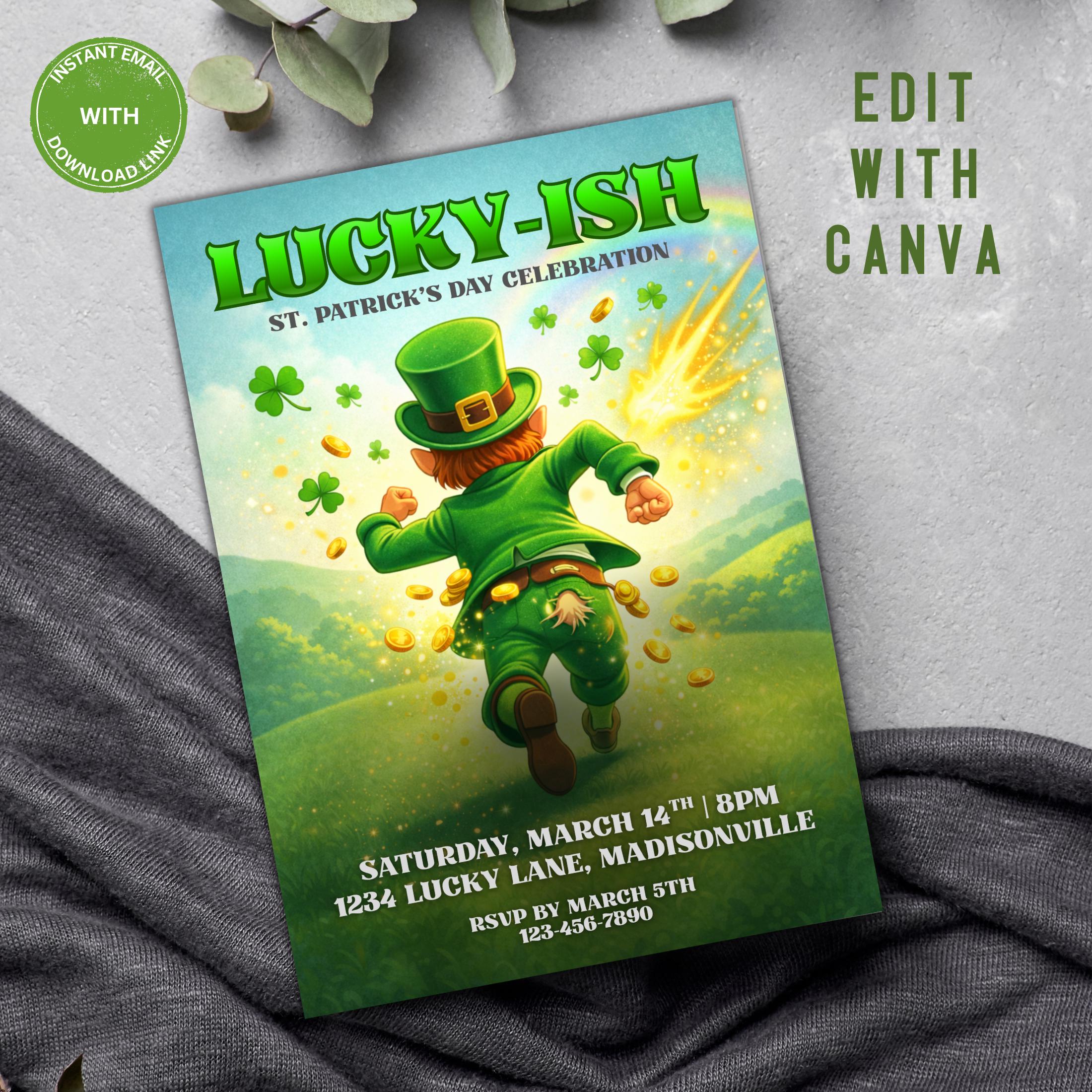 Funny St Patricks Day Party Invitation | Adult Leprechaun, 21+ (Instant Download)