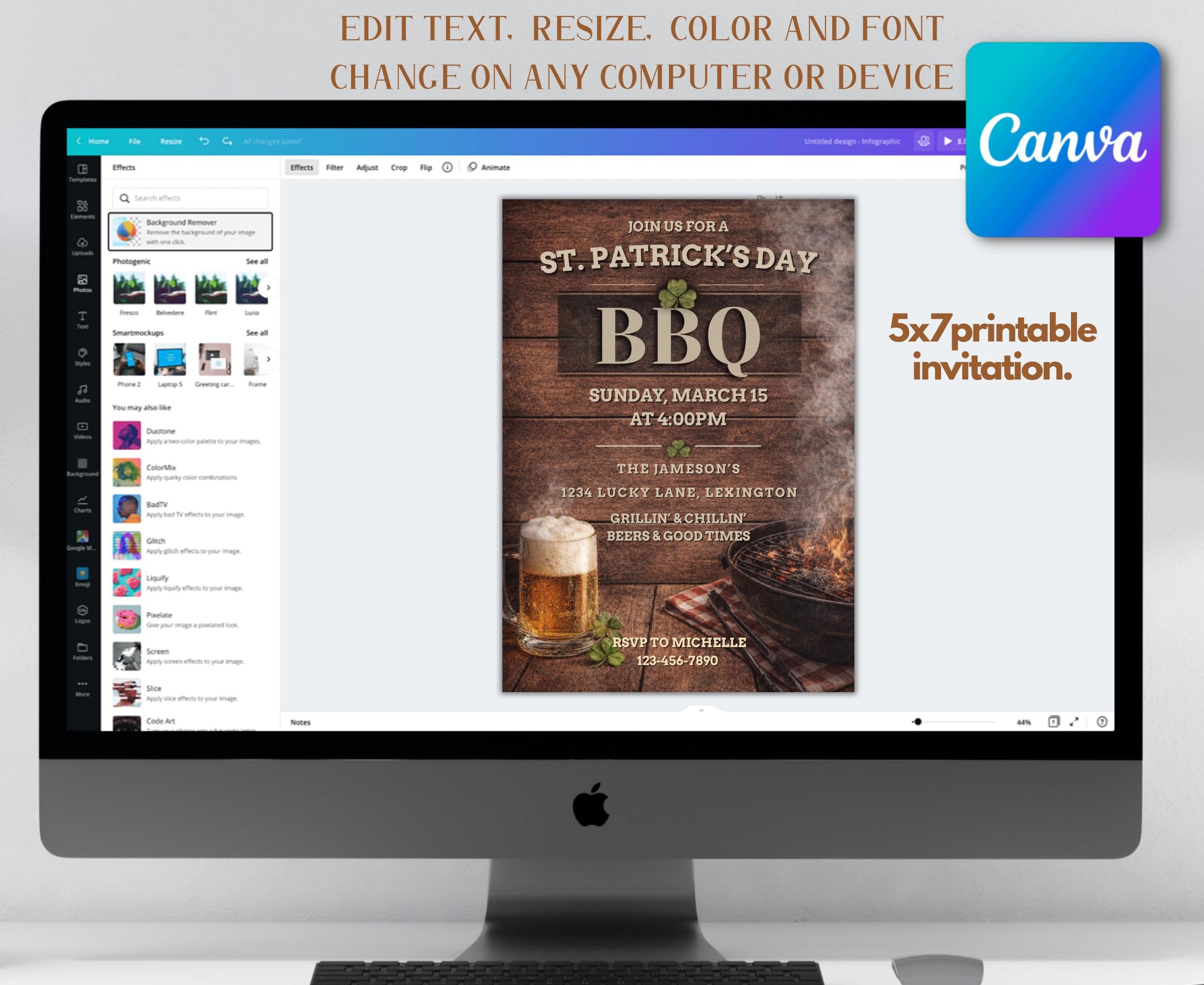 St. Patricks Day BBQ Invitation | Editable Grill Party Template (Digital Download 5x7")