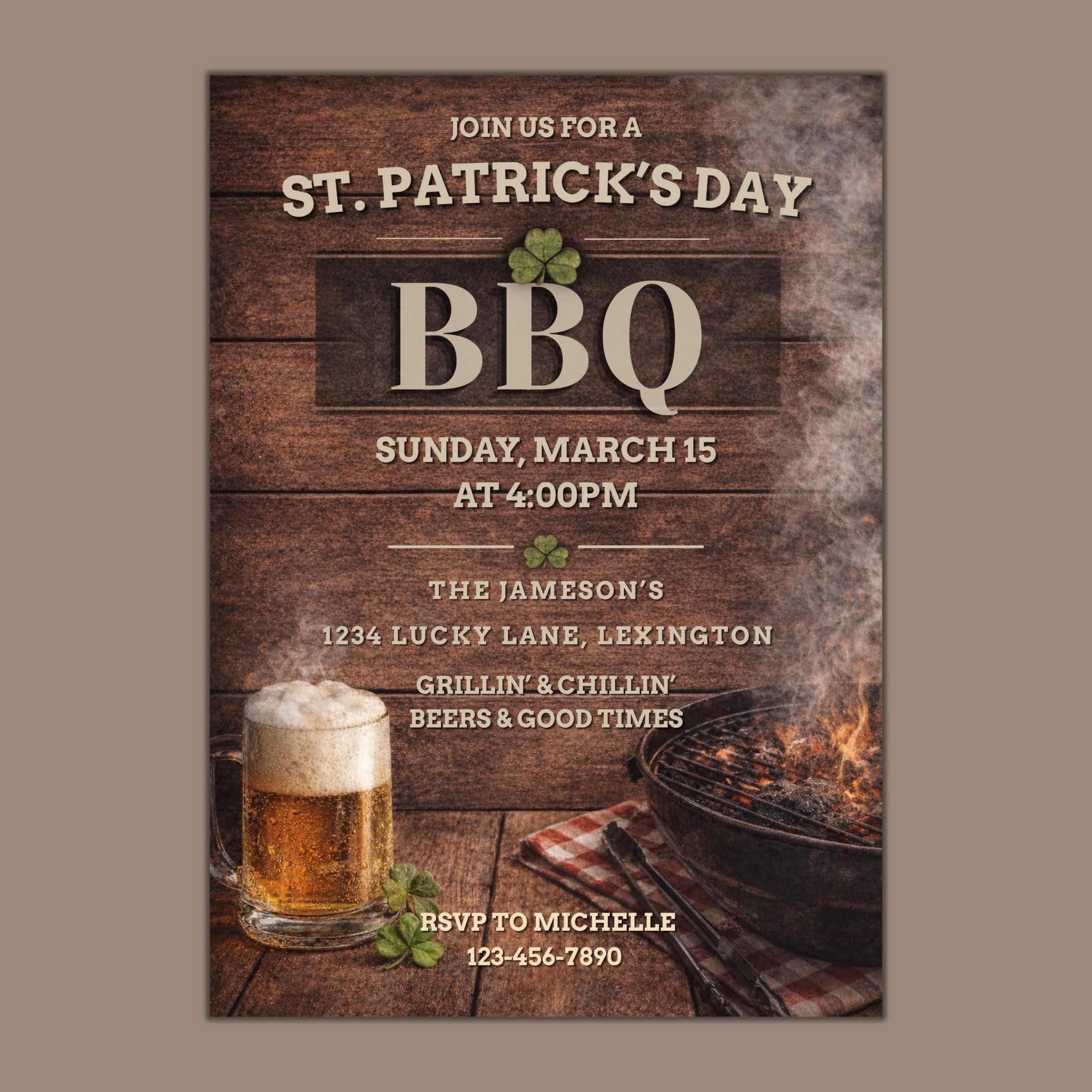 St. Patricks Day BBQ Invitation | Editable Grill Party Template (Digital Download 5x7")