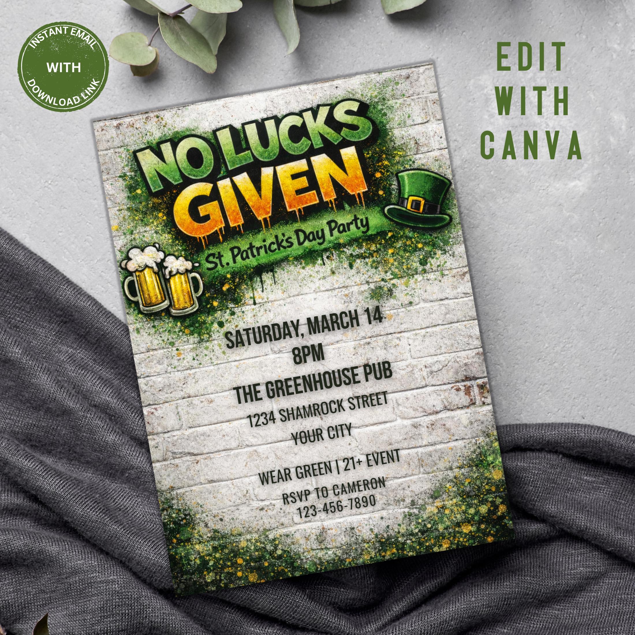 Grunge St Patricks Day Party Invitation, 21+ Bar Event (Instant Download)