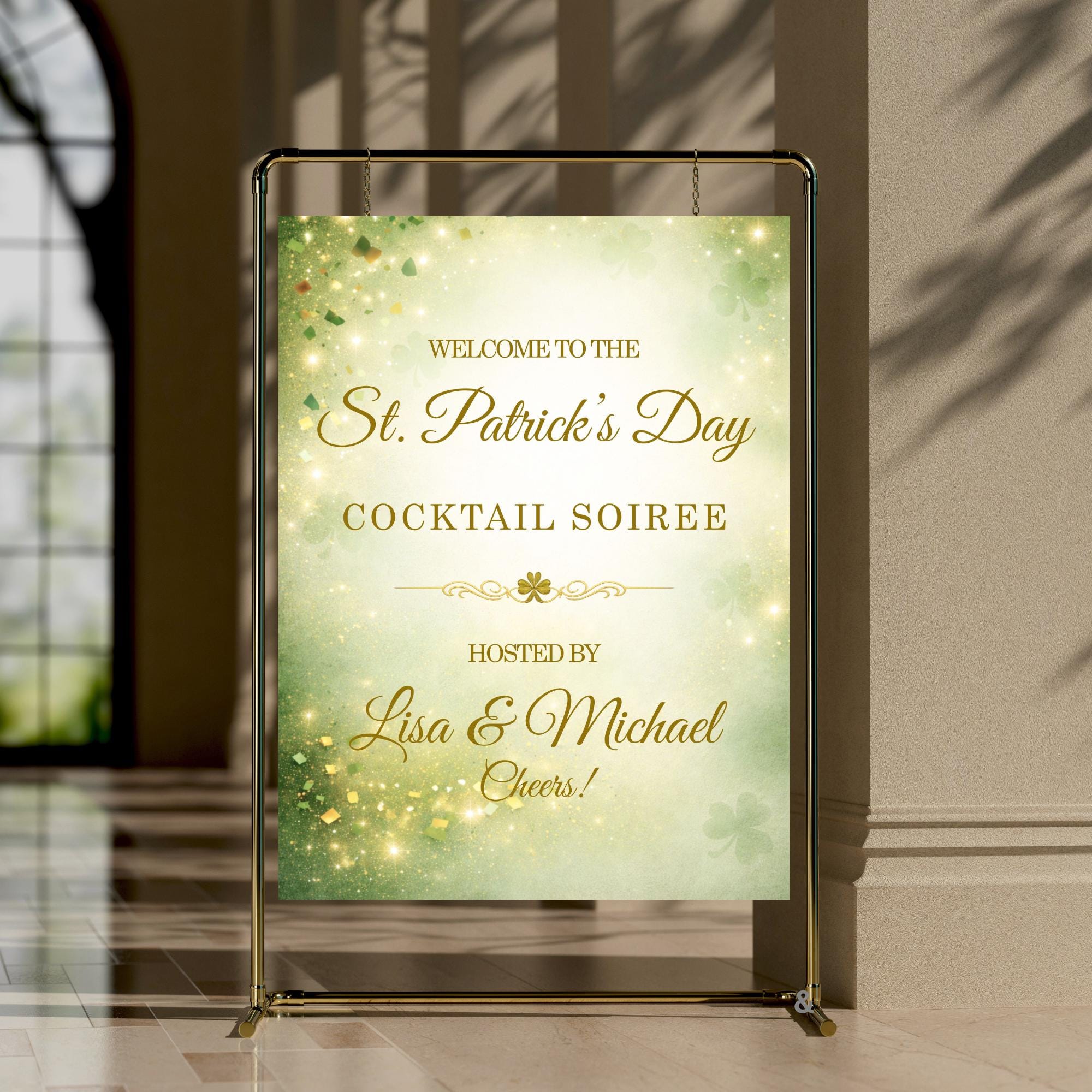 St Patrick's Day Welcome Sign | Green & Gold Cocktail Party Decor (Digital Download)