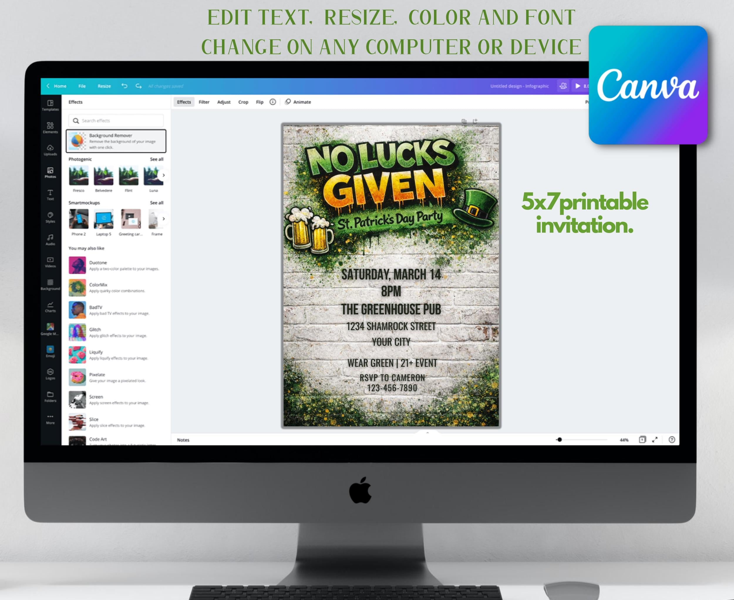 Grunge St Patricks Day Party Invitation, 21+ Bar Event (Instant Download)